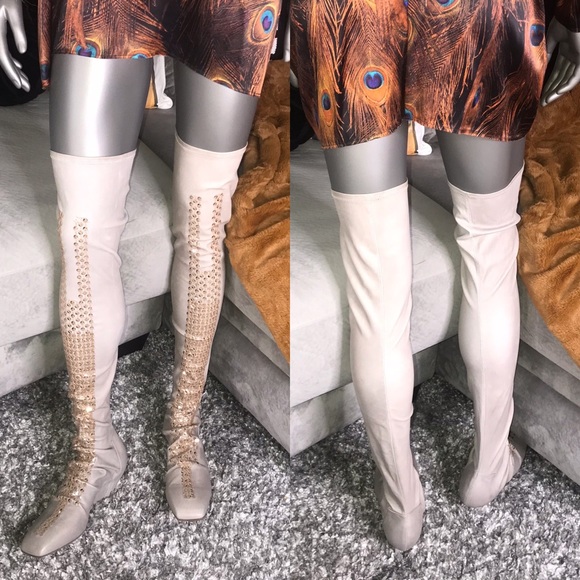 Rick Owens RARE Sphinx Thigh High Sequin Leather Embellished Wedge Boot - Picture 1 of 16